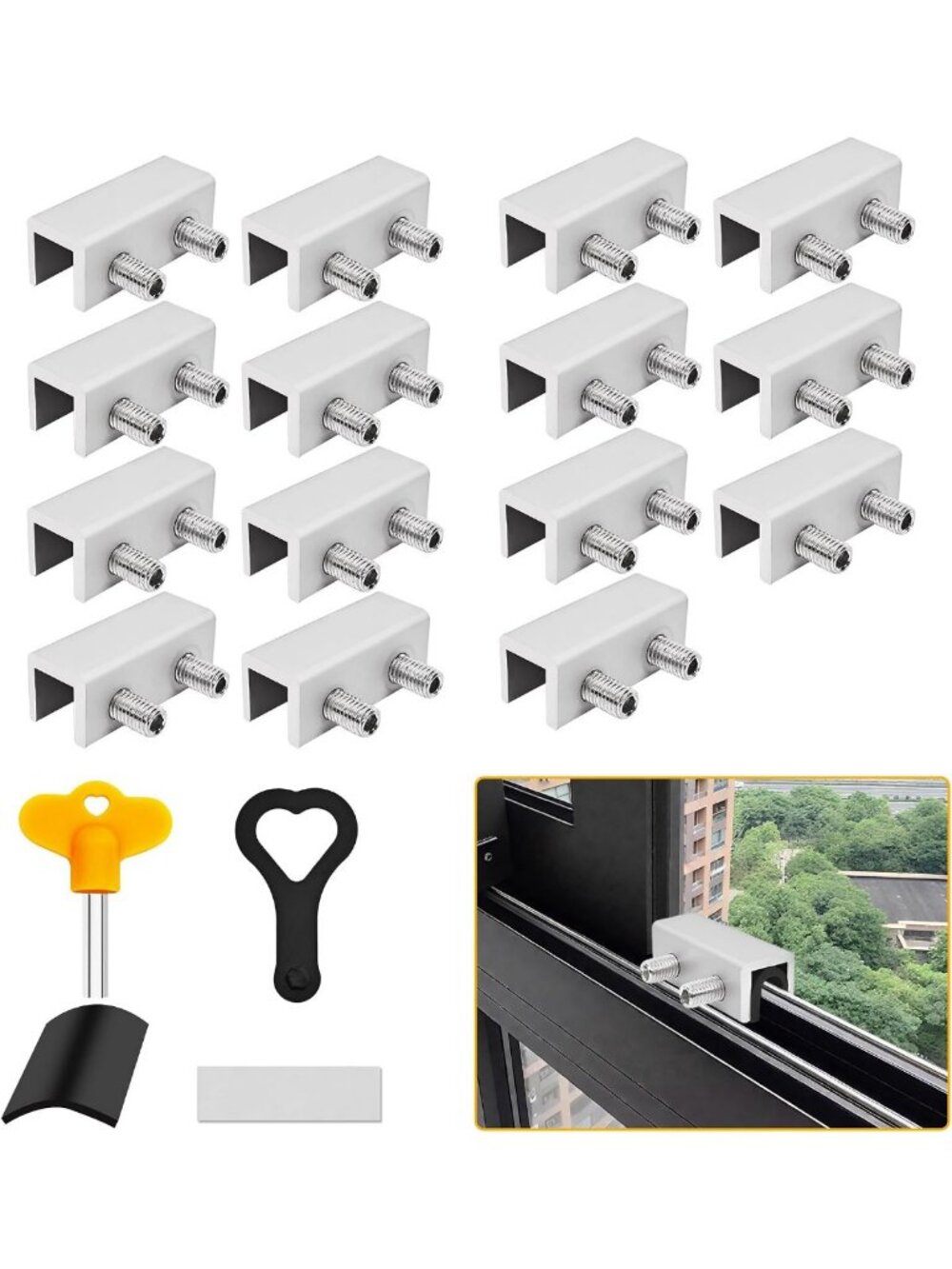 15 Pack Adjustable Window Locks with Key - Security Stoppers for Sliding Glass
